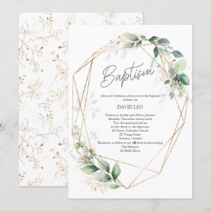 Christening, Watercolor, Greenery, Baptism Invitation