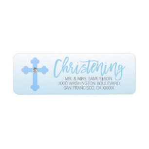 Christening White Blue Cross BOY Return Address