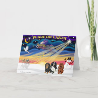 Christgmas Sunrise - Cavalier King Charles (three) Holiday Card