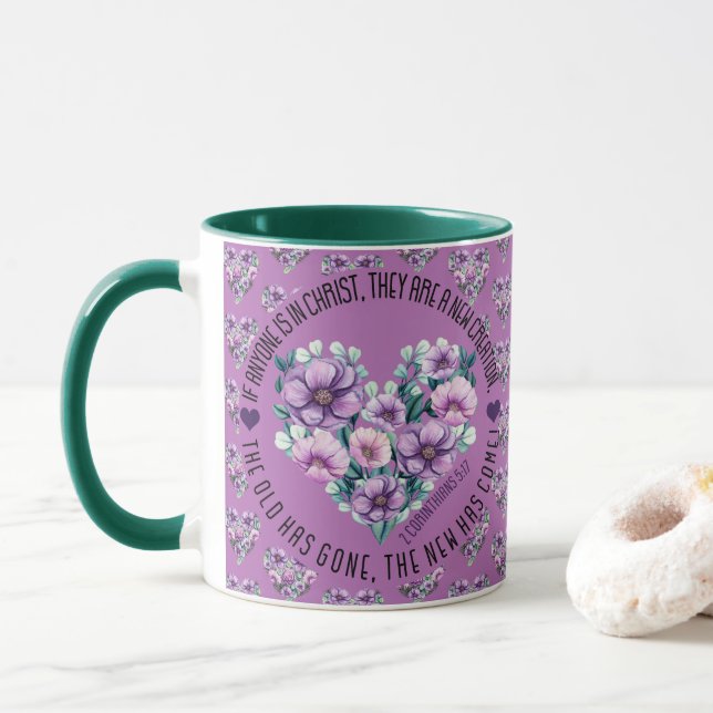 Christian 2 Corinthians 5:17 Bible Verse Mug (With Donut)