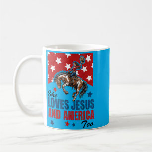 Christian 4th Of July Cowgirl She Loves Jesus Coffee Mug
