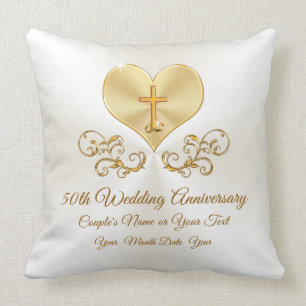 Christian 50th Anniversary Pillow, Personalised Cushion