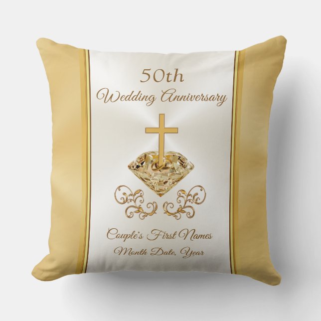 Christian 50th Wedding Anniversary Gifts, Golden Cushion (Front)