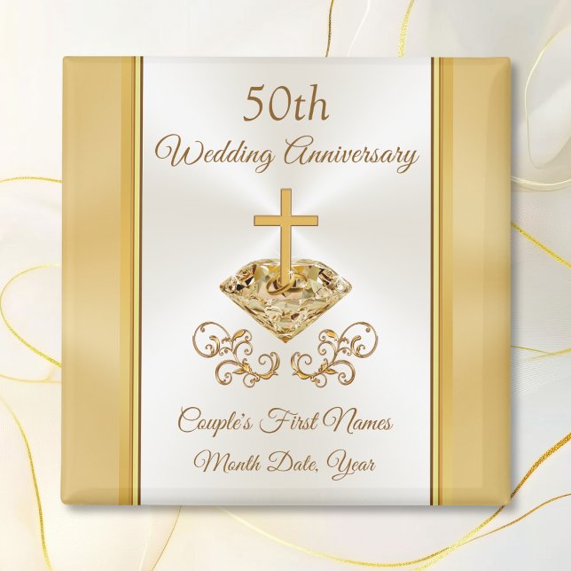 Christian 50th Wedding Anniversary Party Favors Magnet (50 year anniversary party favors. Cheap Personalized, giveaways for golden wedding anniversary.)