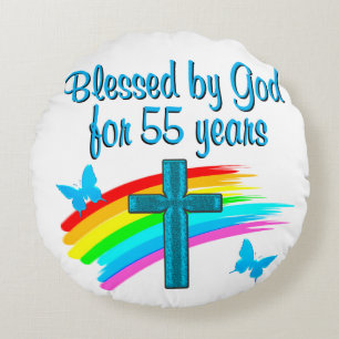CHRISTIAN 55TH BIRTHDAY ROUND CUSHION