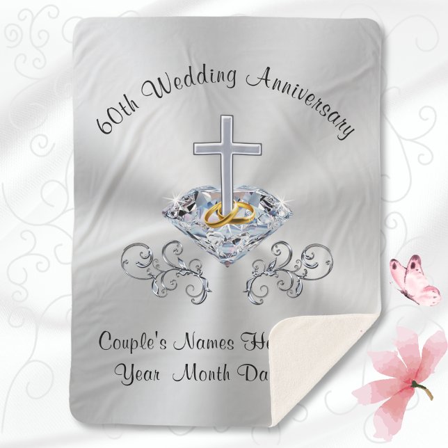 Christian 60th Anniversary Gifts Throw Blanket (60th wedding anniversary blanket. Christian 60th anniversary gift for parents. Diamond anniversary!)