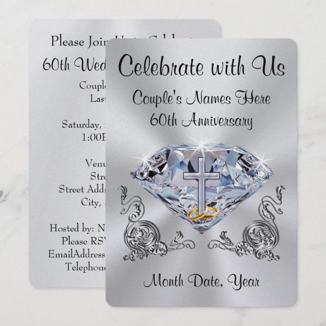 Christian 60th Anniversary Invitations Personalise (Front/Back)