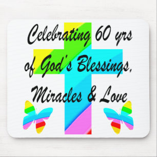 CHRISTIAN 60TH BIRTHDAY CROSS AND BUTTERFLY DESIGN MOUSE MAT