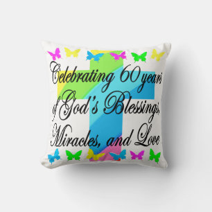 CHRISTIAN 60TH BIRTHDAY CROSS AND BUTTERFLY PILLOW