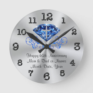 Christian 65th Anniversary Gifts, Parents, Friends Round Clock