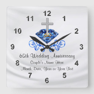 Christian 65th Wedding Anniversary Gifts Square Wall Clock