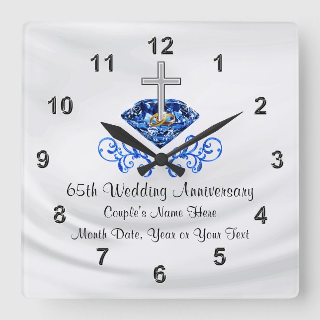 Christian 65th Wedding Anniversary Gifts Square Wall Clock (Front)
