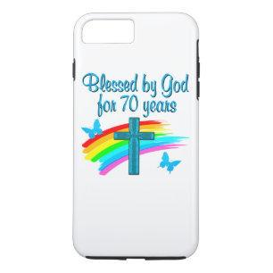 CHRISTIAN 70TH BIRTHDAY CROSS AND RAINBOWS iPhone 8 PLUS/7 PLUS CASE
