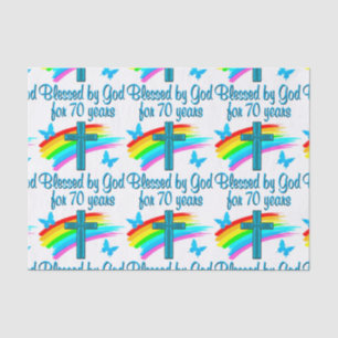 CHRISTIAN 70TH BIRTHDAY CROSS AND RAINBOWS TISSUE PAPER
