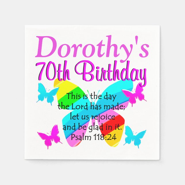 CHRISTIAN 70TH BIRTHDAY CUSTOM BUTTERFLY NAPKINS (Front)