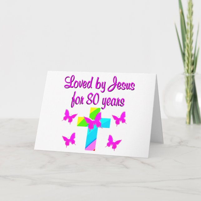 CHRISTIAN 80TH BIRTHDAY CROSS DESIGN CARD (Front)