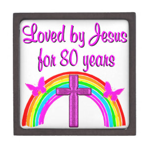 CHRISTIAN 80TH BIRTHDAY RAINBOW DESIGN JEWELLERY BOX