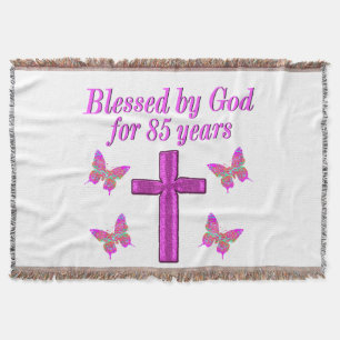 CHRISTIAN 85TH BIRTHDAY PINK CROSS DESIGN THROW BLANKET