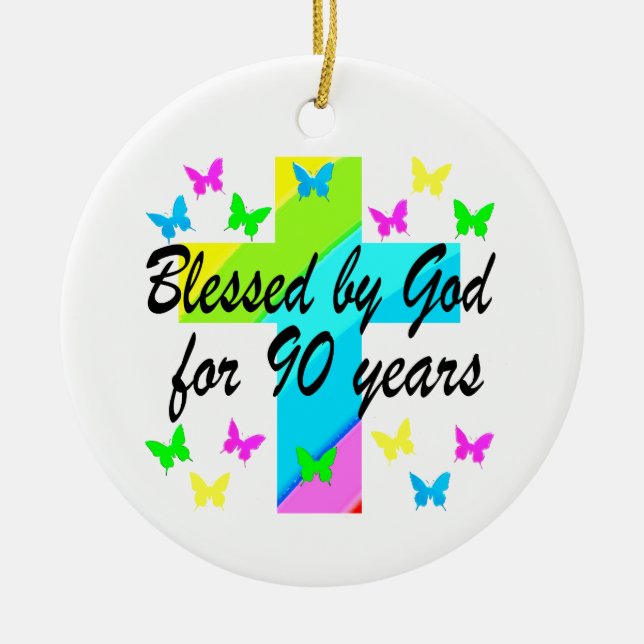 CHRISTIAN 90TH BIRTHDAY PRAYER DESIGN CERAMIC TREE DECORATION (Front)