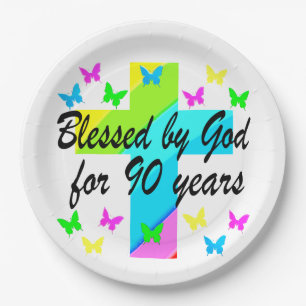 CHRISTIAN 90TH BIRTHDAY PRAYER DESIGN PAPER PLATE