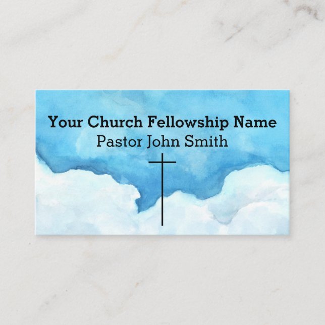 Christian Abstract Blue Sky2 Cross Church  Business Card (Front)