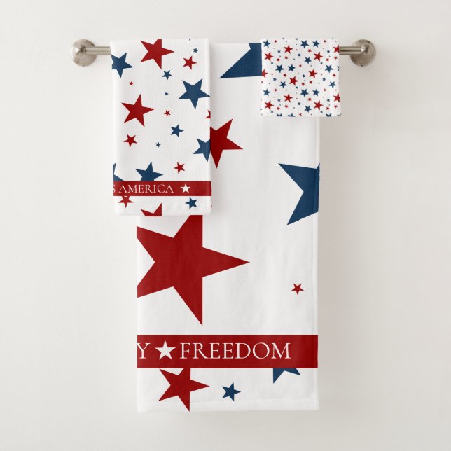 Christian America Patriotic Red White Blue Stars Bath Towel Set (Insitu)