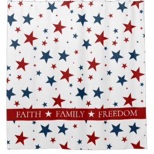 Christian America Patriotic Red White Blue Stars Shower Curtain