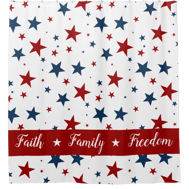 Christian America Patriotic Red White Blue Stars Shower Curtain (Front)