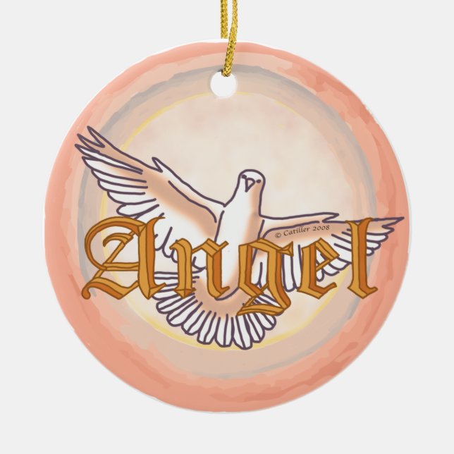 Christian angel dove ceramic tree decoration (Front)