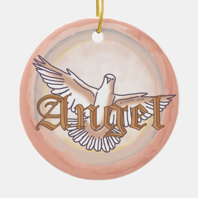 Christian angel dove ceramic tree decoration (Front)
