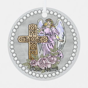 Christian Angel My Roses Cross Metal Tree Decoration