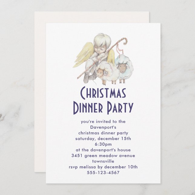 Christian Angel Shepherd with Sheep Dinner Party Invitation (Front/Back)