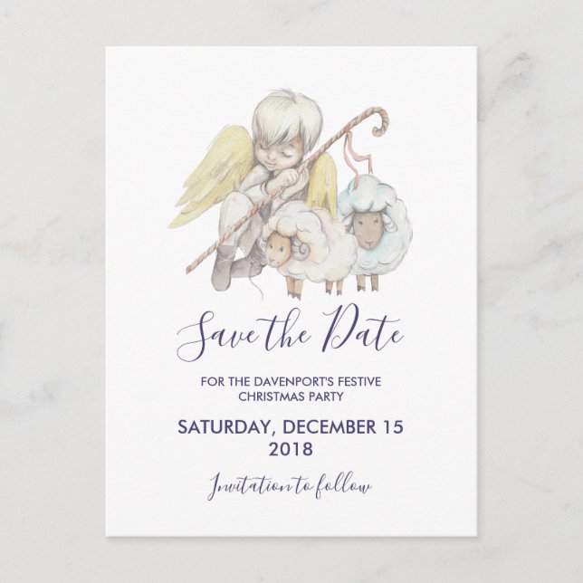 Christian Angel Shepherd with Sheep Save the Date Postcard (Front)