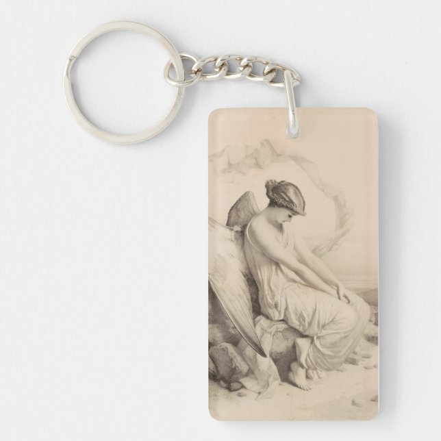Christian angel sitting on a stone key ring (Front)