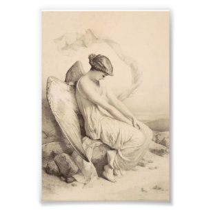 Christian angel sitting on a stone photo print