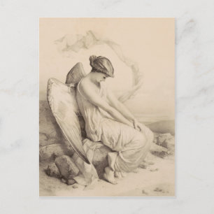 Christian angel sitting on a stone postcard