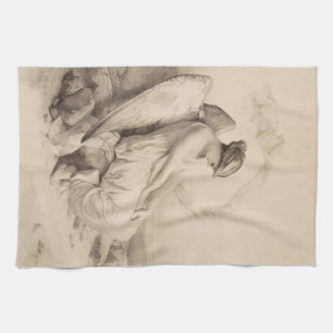 Christian angel sitting on a stone tea towel