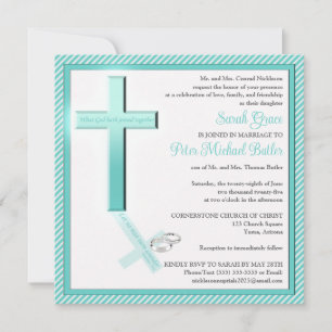 Christian Aqua Stripe Square Wedding Invitation