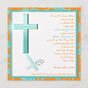 Christian Aqua Tangerine Square Wedding Invitation