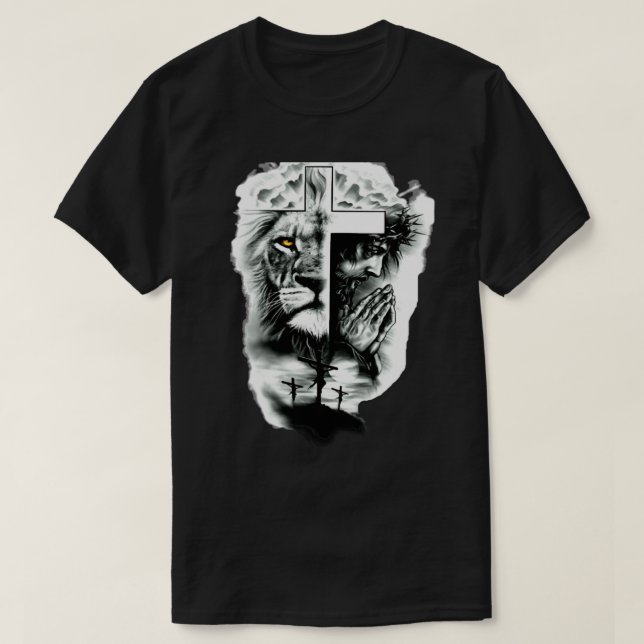 Christian Art-jesus the cross Lion of judah Classi T-Shirt (Design Front)