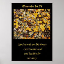 Christian art poster. Bees. Honey. Kind words