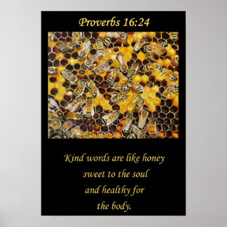 Christian art poster. Bees. Honey. Kind words Poster