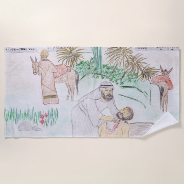 Christian Artwork The good Samaritan Beach Towel (Front)