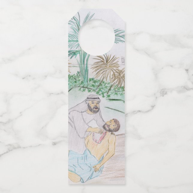 Christian Artwork The good Samaritan Bottle Tag (Front)