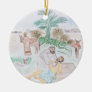 Christian Artwork The good Samaritan Ceramic Tree Decoration