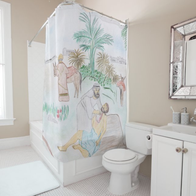 Christian Artwork The good Samaritan Shower Curtain (In Situ)