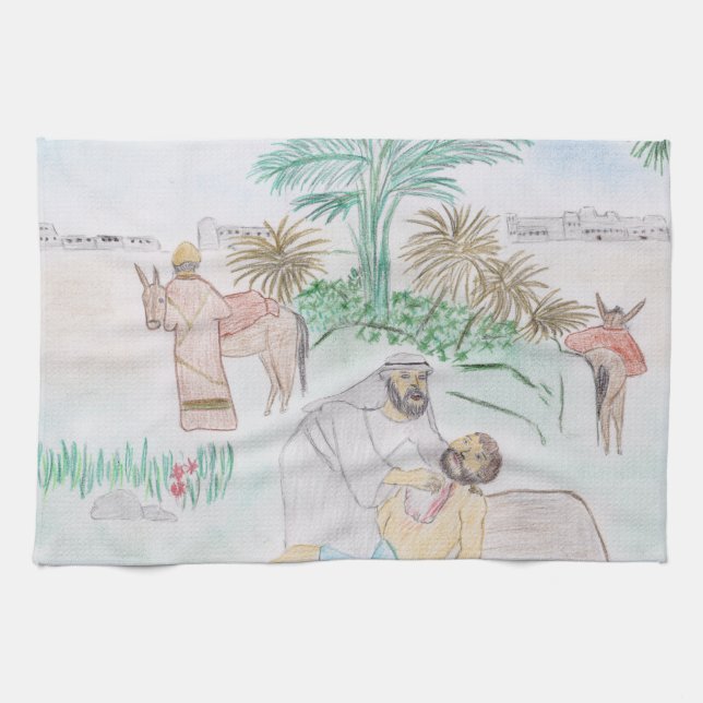 Christian Artwork The good Samaritan Tea Towel (Horizontal)