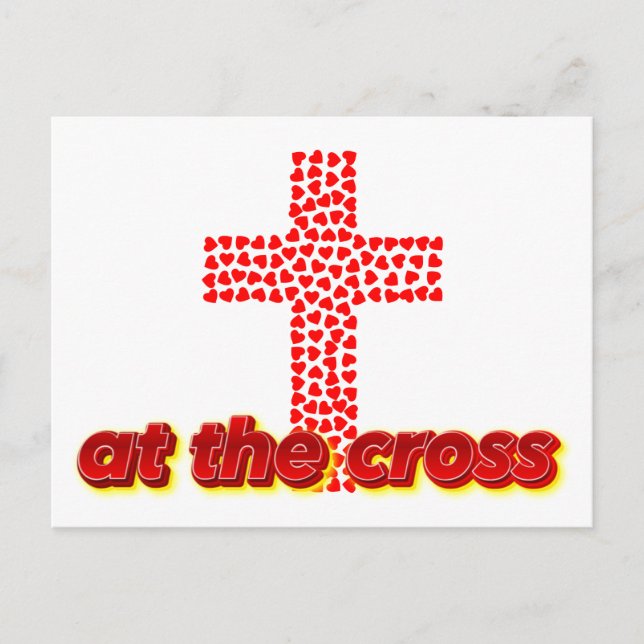 Christian At the Cross | Illustrated Cross Heart Postcard (Front)