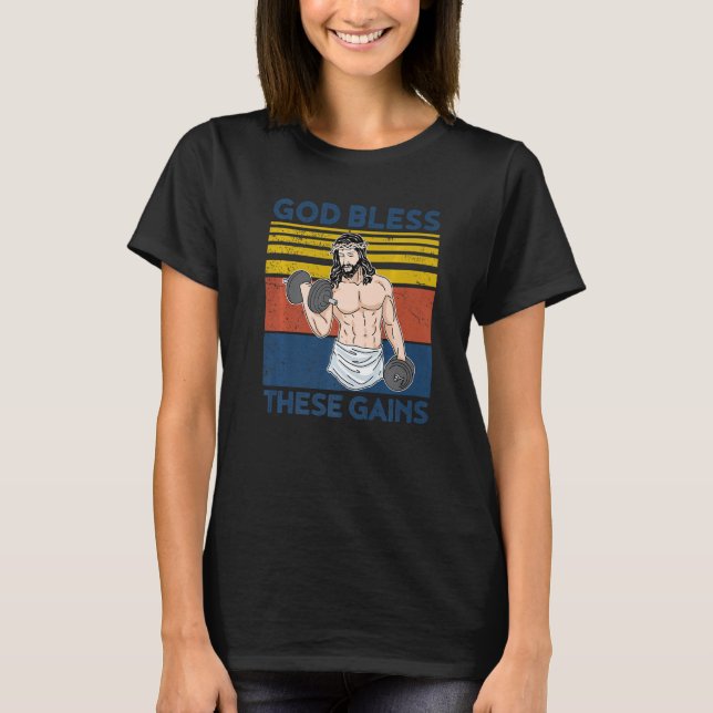 Christian Athlete Apparel Gym God Bless These Gain T-Shirt (Front)