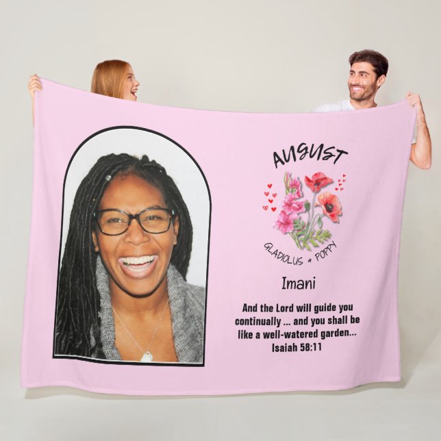 Christian AUGUST Birth Month Flower NAME PHOTO Fleece Blanket (In Situ)